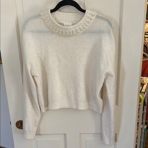 H&M Elegant White Sweater with Pearl Detailing